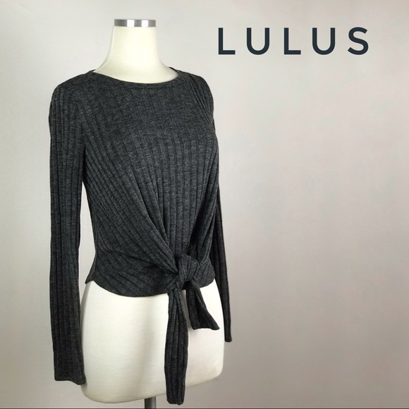 LULUs Your Sweet Love Charcoal Ribbed TieFront Top - Picture 2 of 12